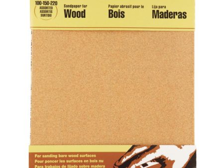 3M Bare Wood 9 In. x 11 In. 220 150 100 Grit Assorted Grade Sandpaper (5-Pack) Sale